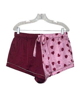 BB Dakota Sleep Shorts Lounge Large Pink Two Tone Heart Print Satin